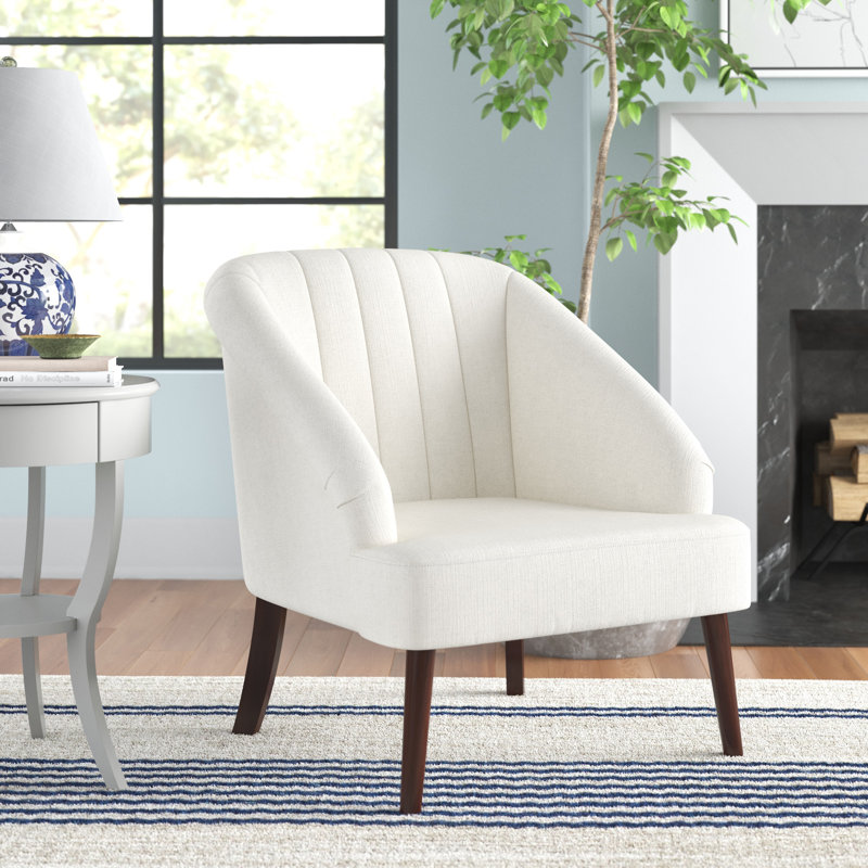 Sleek White Velvet Accent Chair with Walnut Flared Legs