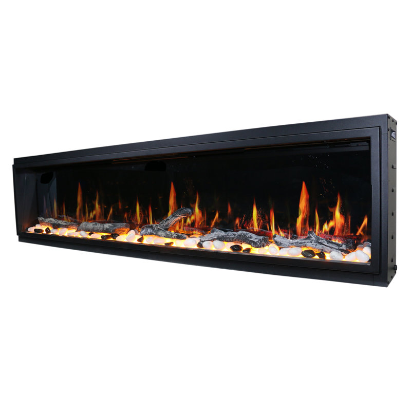 Latitude 75" Smart Electric Fireplace with Crackling Sounds, Black