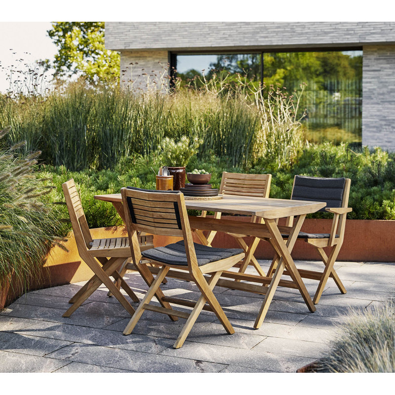 Teak Folding Patio Chair with Gray Cushions