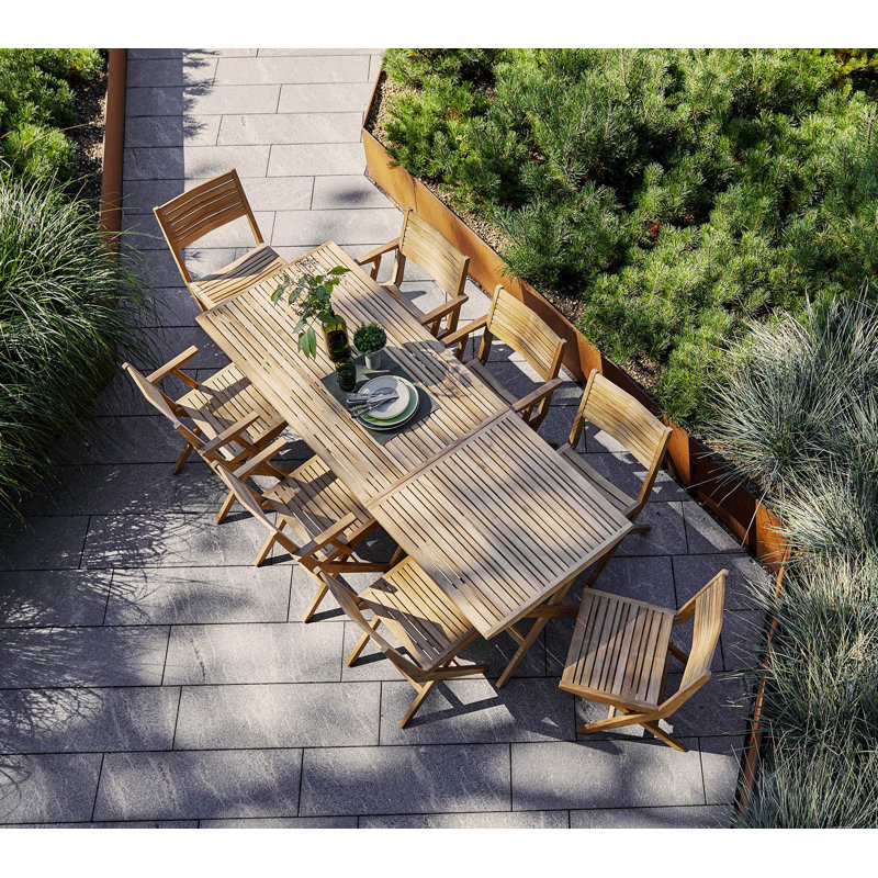 Teak Folding Patio Chair with Gray Cushions