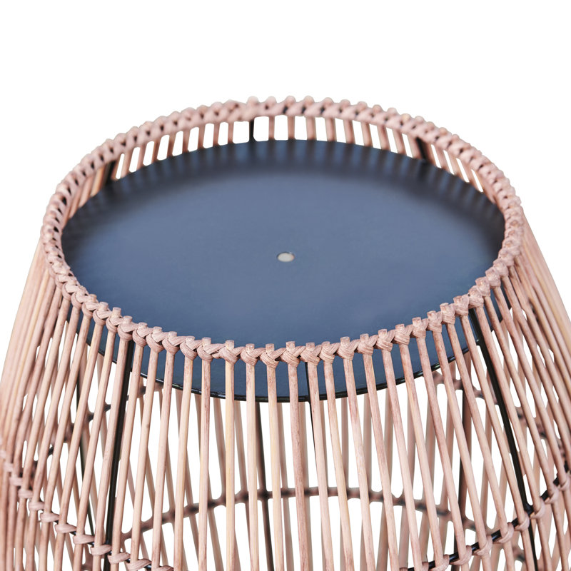 Bohemian Chic Bamboo Drum Side Table with Iron Top, 21"