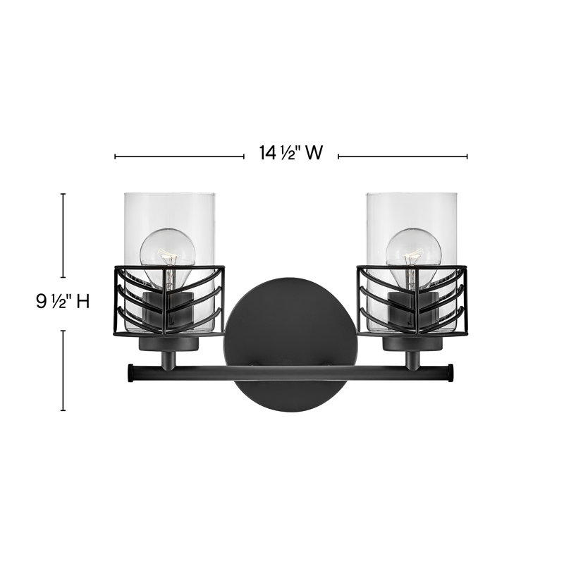 Della Chevron Shadow 2-Light Black Vanity with Clear Glass