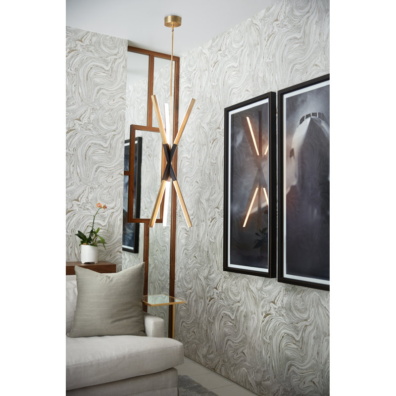 Rae Modern Black LED Sputnik Linear Chandelier with Etched Acrylic Shade