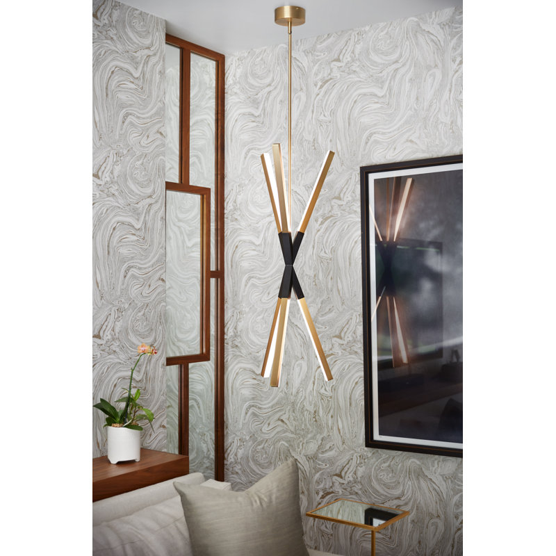 Rae Modern Black LED Sputnik Linear Chandelier with Etched Acrylic Shade