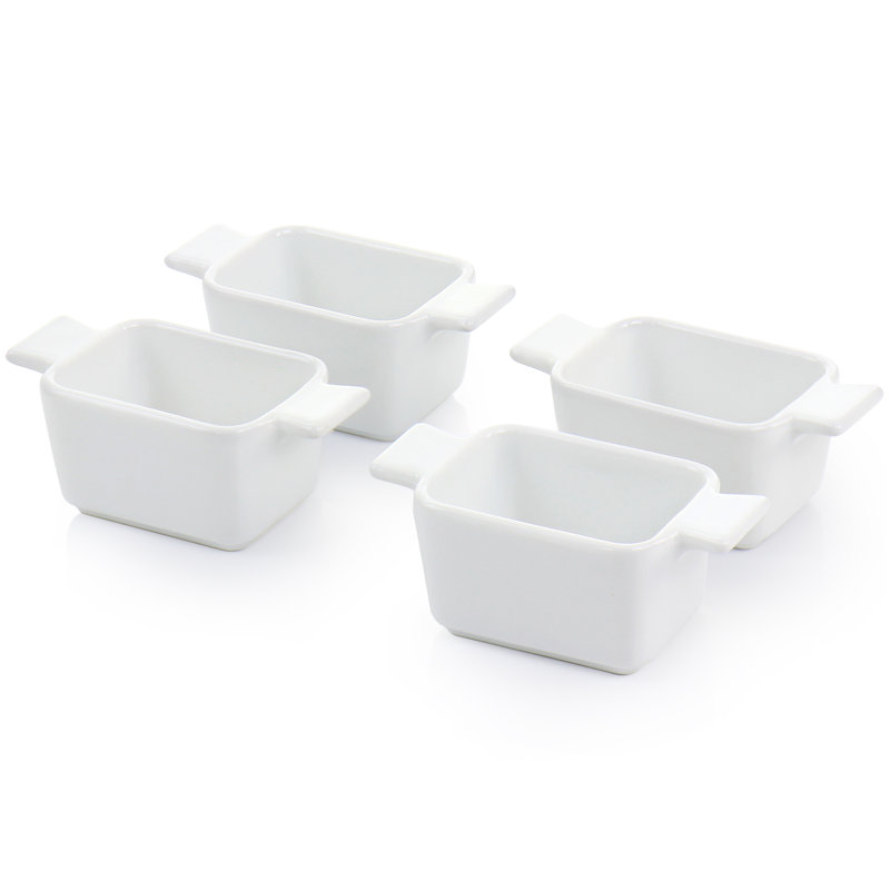 Elegant White Ceramic and Acacia Wood 5-Piece Tidbit Dish Set