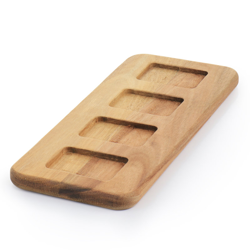 Elegant White Ceramic and Acacia Wood 5-Piece Tidbit Dish Set