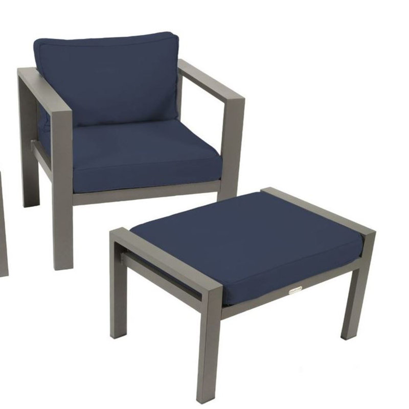 Lakeview Industrial Modern Aluminum Ottoman with Navy Sunbrella® Cushion