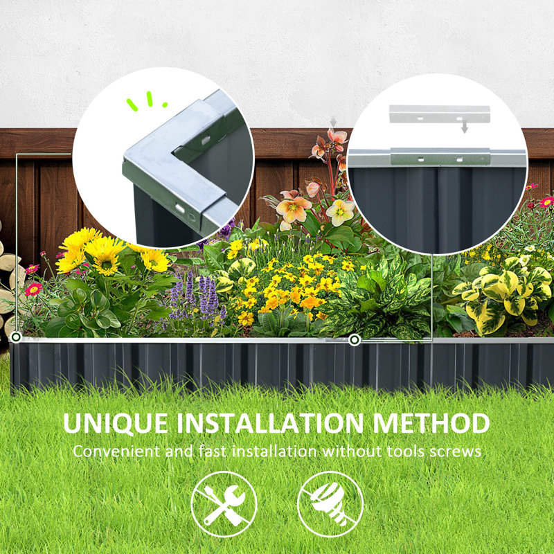 Dark Grey Metal Raised Garden Bed Planter Box