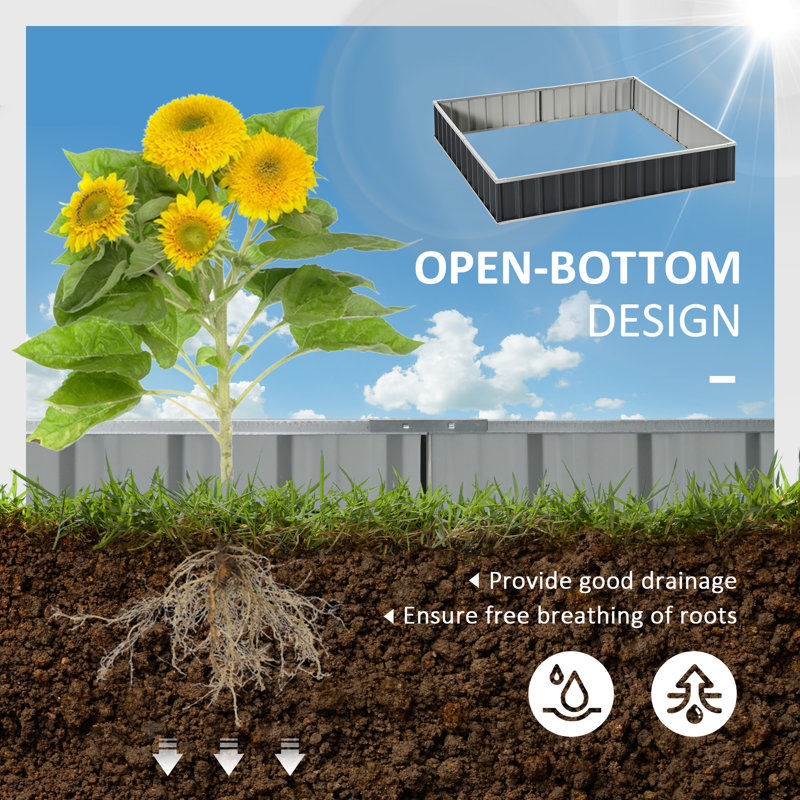 Dark Grey Metal Raised Garden Bed Planter Box