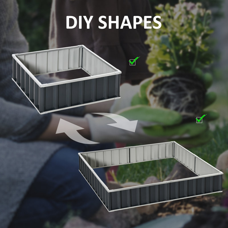 Dark Grey Metal Raised Garden Bed Planter Box