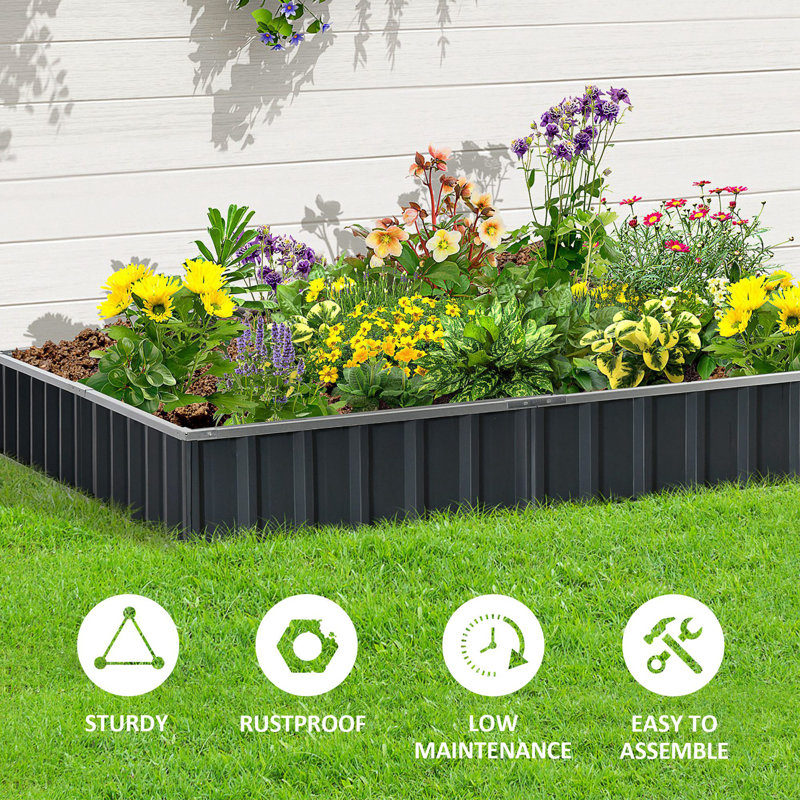 Dark Grey Metal Raised Garden Bed Planter Box