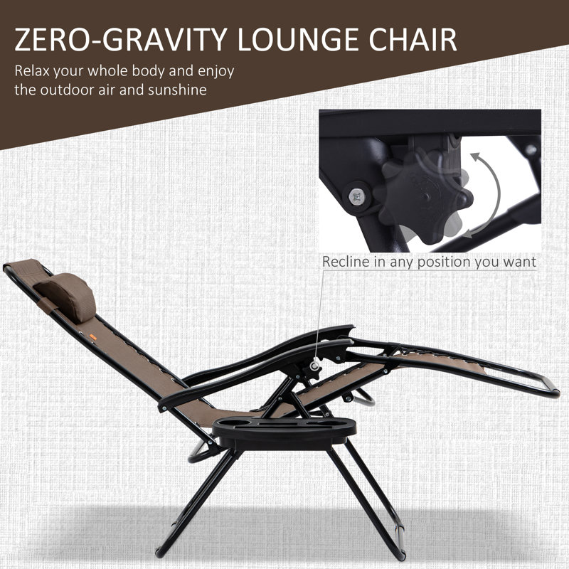 Brown Steel Mesh Folding Zero Gravity Lounger Chair Set with Table