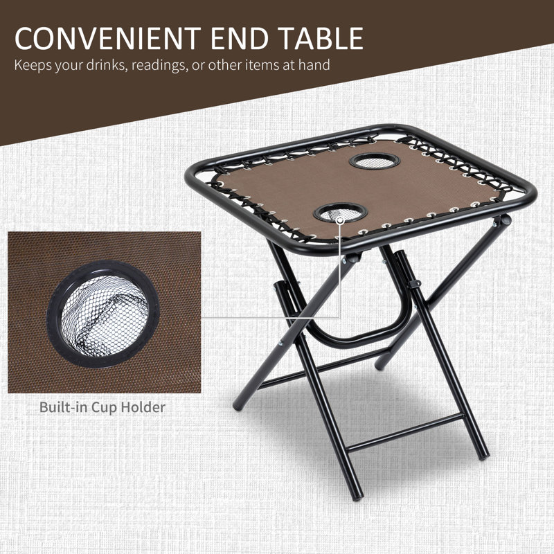 Brown Steel Mesh Folding Zero Gravity Lounger Chair Set with Table