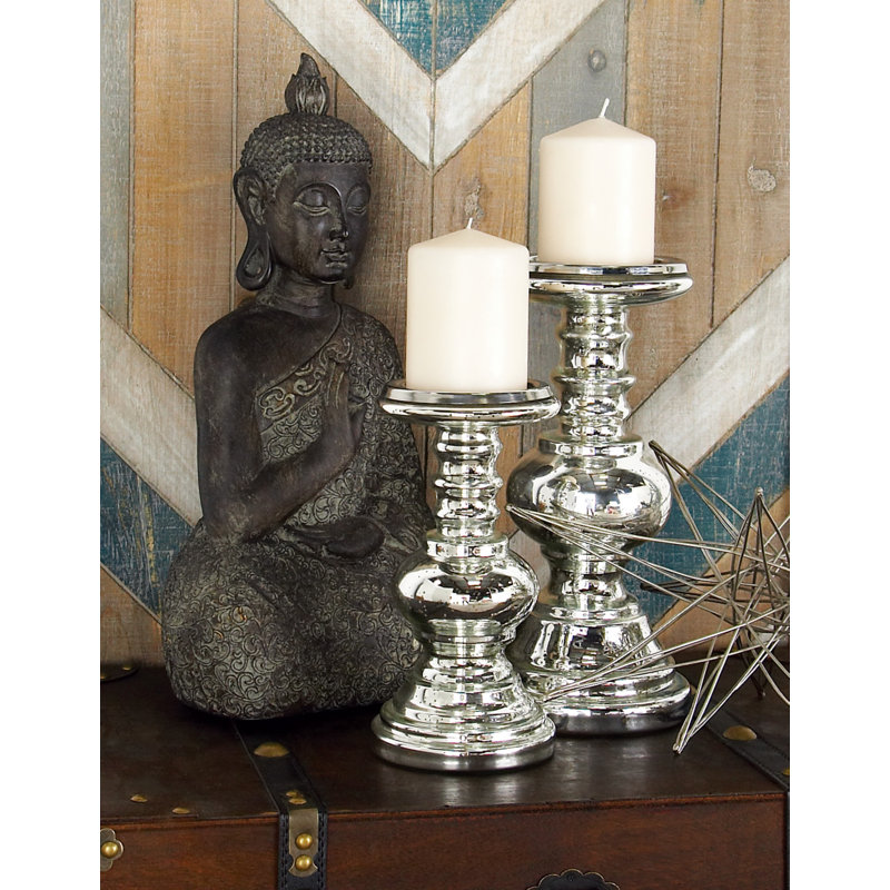 Elegant Polished Glass Candlestick Holder - Religious Theme 26"L