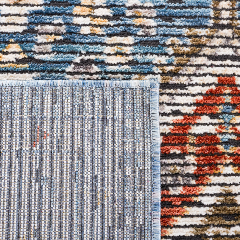 Ivory and Blue Non-Slip Wool Blend Area Rug - 7'9" x 10'5"