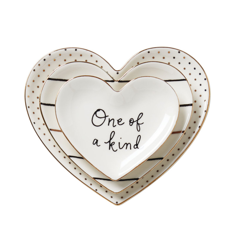 Nordic Heart-Shaped Decorative Tray Set with Gold Accents