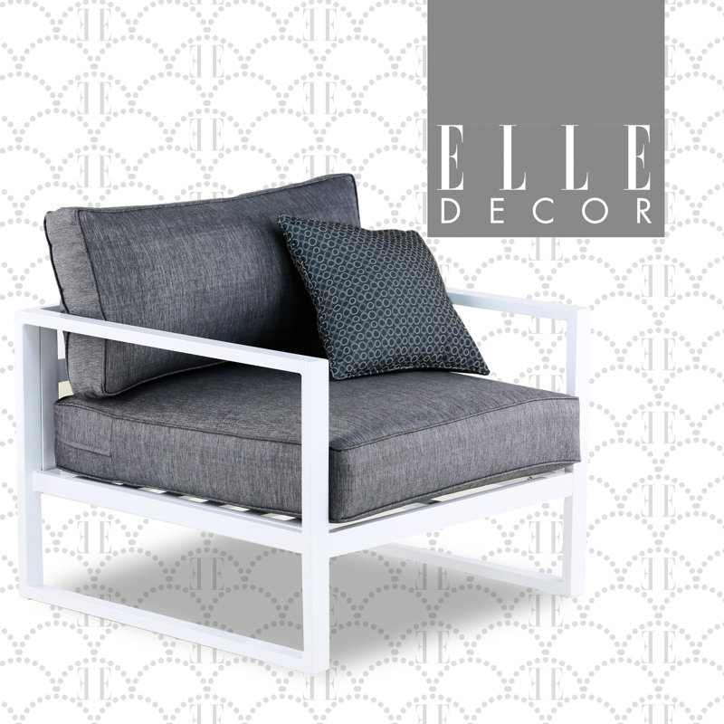 Paloma White Outdoor Accent Chair with Slate Gray Cushions