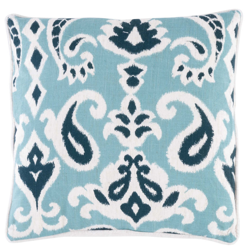 Porch Blue Paisley Cotton Linen 22" Square Throw Pillow Set