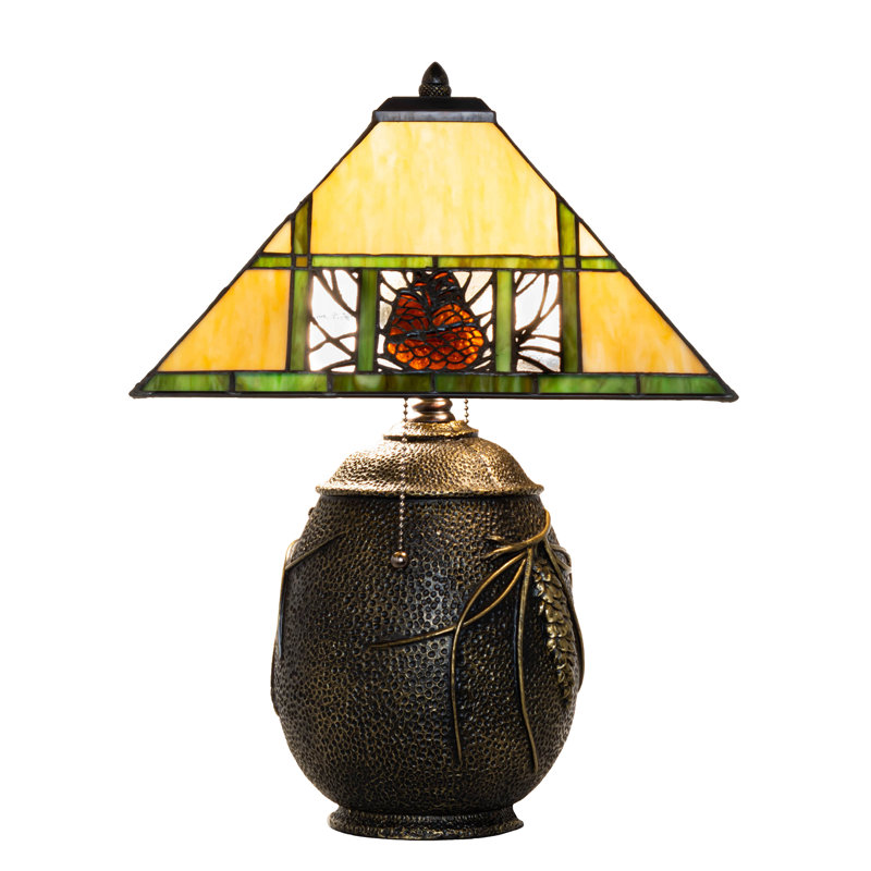 Pinecone Ridge 19.5" Bronze Stained Glass Adjustable Desk Lamp