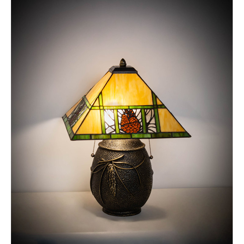 Pinecone Ridge 19.5" Bronze Stained Glass Adjustable Desk Lamp