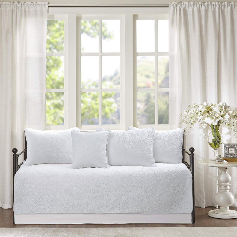 White Microfiber Twin Reversible Daybed Quilt Set