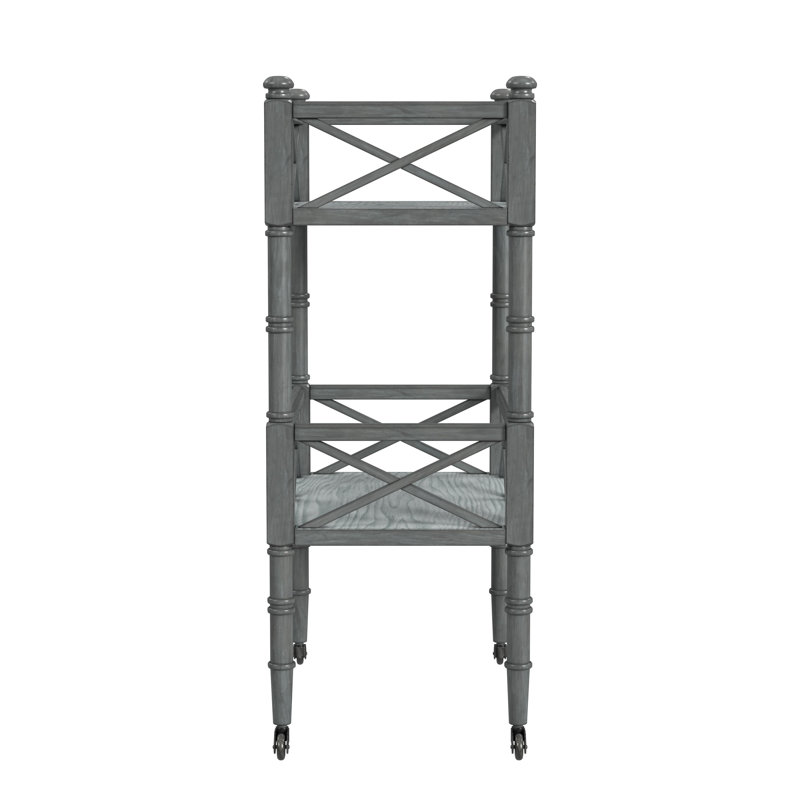 Powder Gray 2-Tier Mobile Server Bar Cart with Oak Veneers
