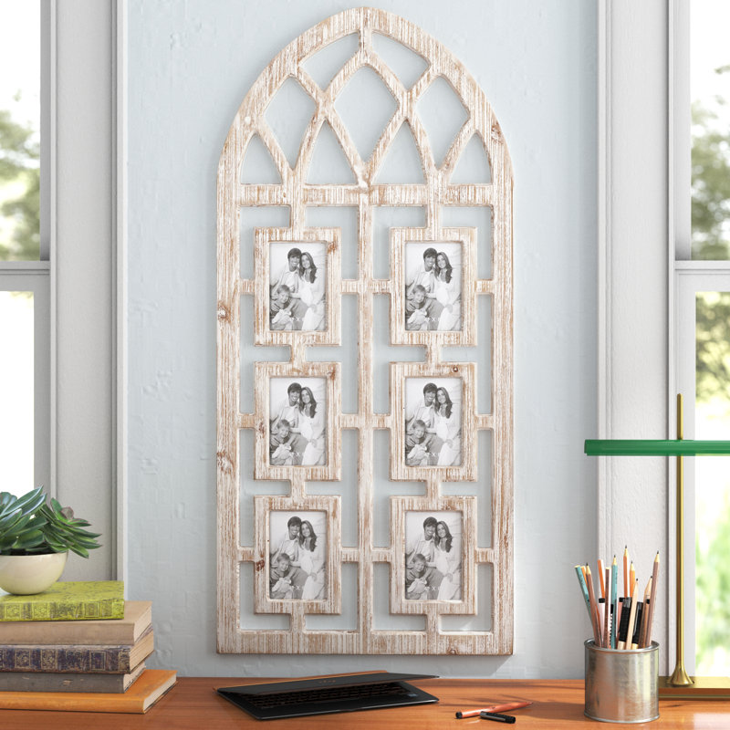 Whitewashed Vintage Cathedral Arch Wood Photo Frame 19" x 41"