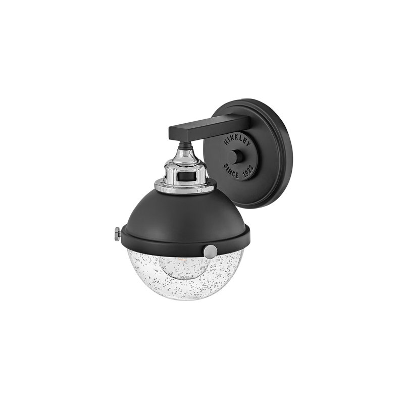 Hinkley Fletcher 1-Light Black/Chrome Outdoor Vanity Sconce with Clear Seedy Glass