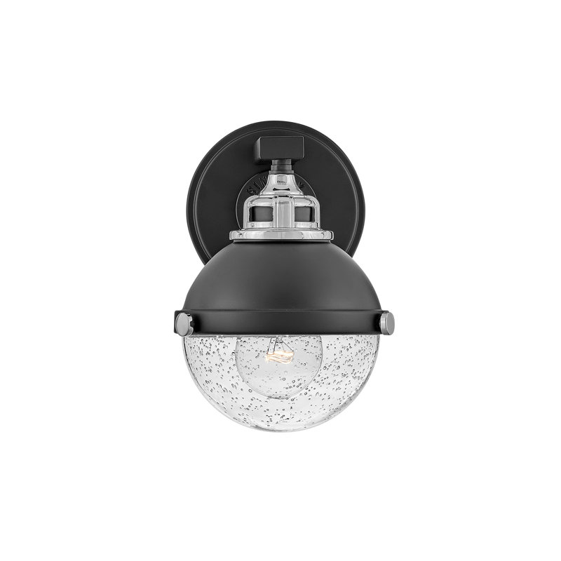 Hinkley Fletcher 1-Light Black/Chrome Outdoor Vanity Sconce with Clear Seedy Glass