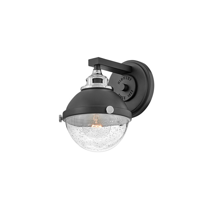 Hinkley Fletcher 1-Light Black/Chrome Outdoor Vanity Sconce with Clear Seedy Glass