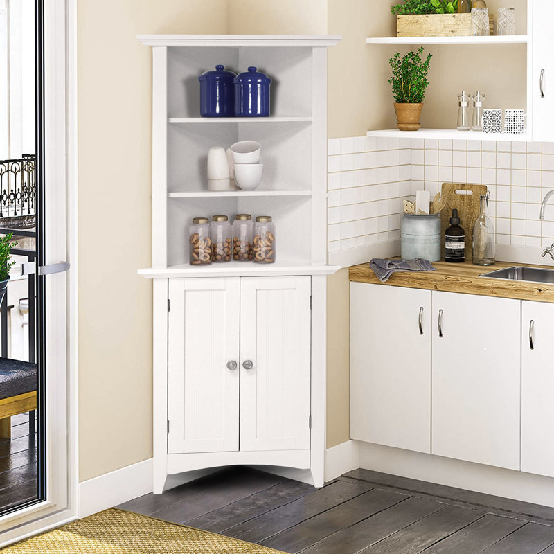 Classic White 63.75'' Raised Panel Corner Kitchen Pantry