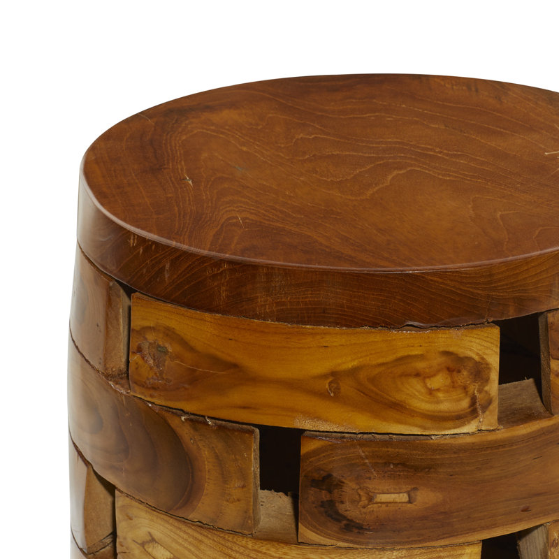 Light Brown Teak Wood Round Live Edge Accent Table 14" x 18"