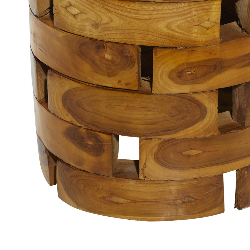 Light Brown Teak Wood Round Live Edge Accent Table 14" x 18"
