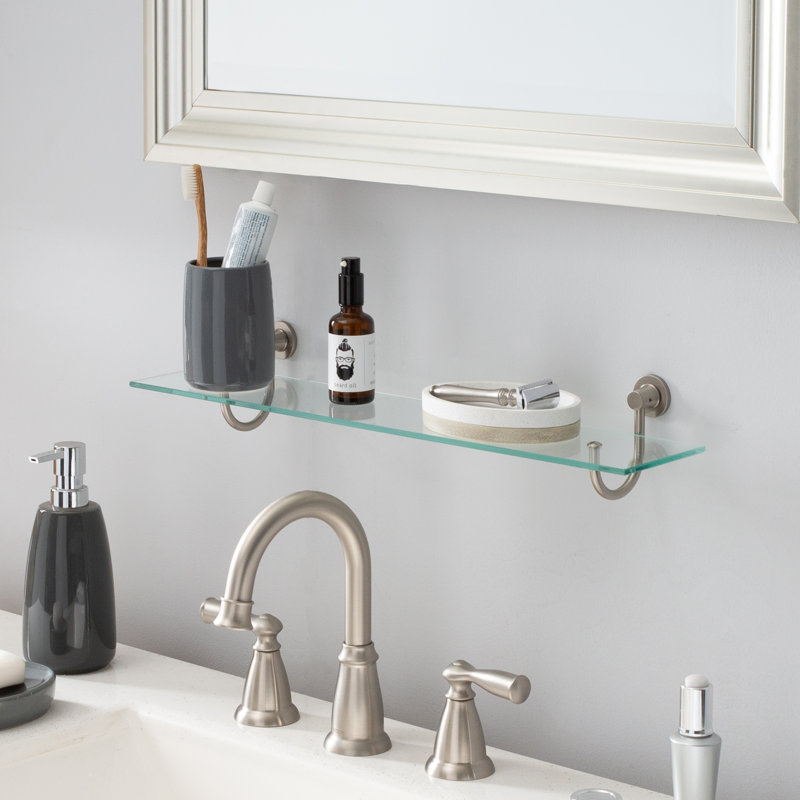 Elegant Nickel Finish 33" Glass Wall Shelf
