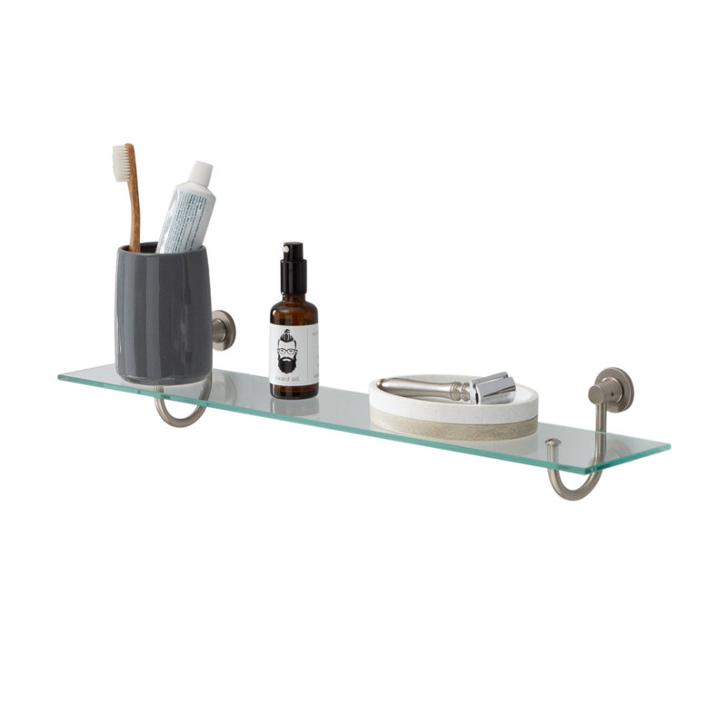 Elegant Nickel Finish 33" Glass Wall Shelf