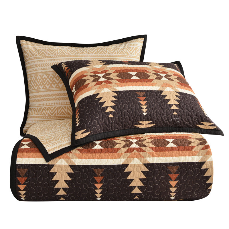 Full Black and Tan Cotton Reversible Quilt Set
