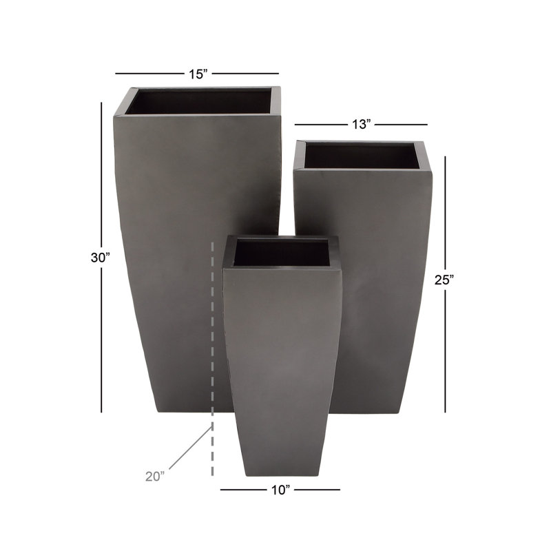 Set of 3 Dark Gray Metal Indoor/Outdoor Planters