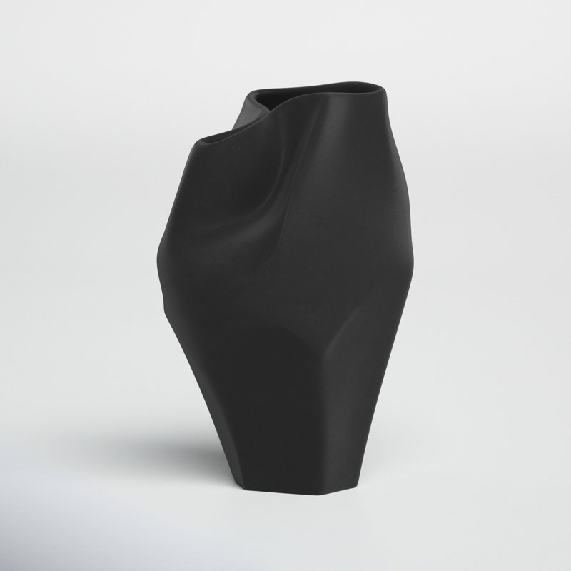 Black Ceramic Abstract Design Table Vase, 10" Height