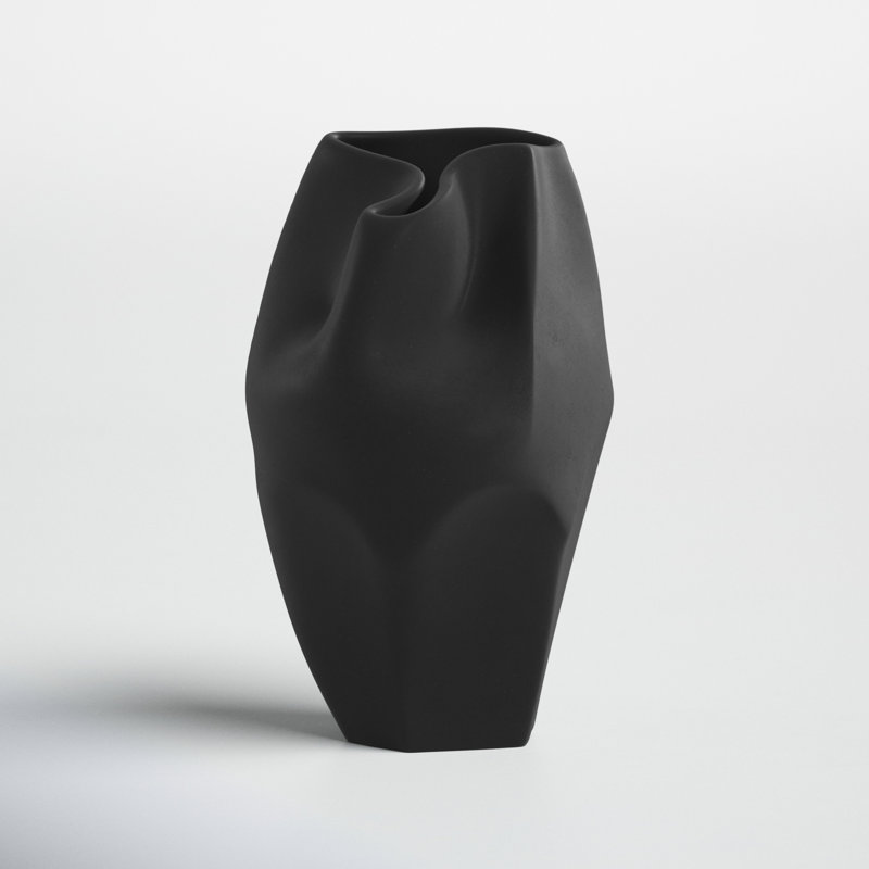 Black Ceramic Abstract Design Table Vase, 10" Height