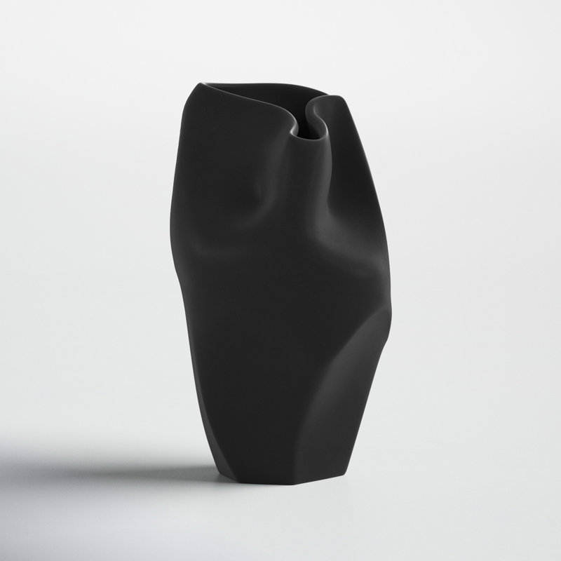 Black Ceramic Abstract Design Table Vase, 10" Height
