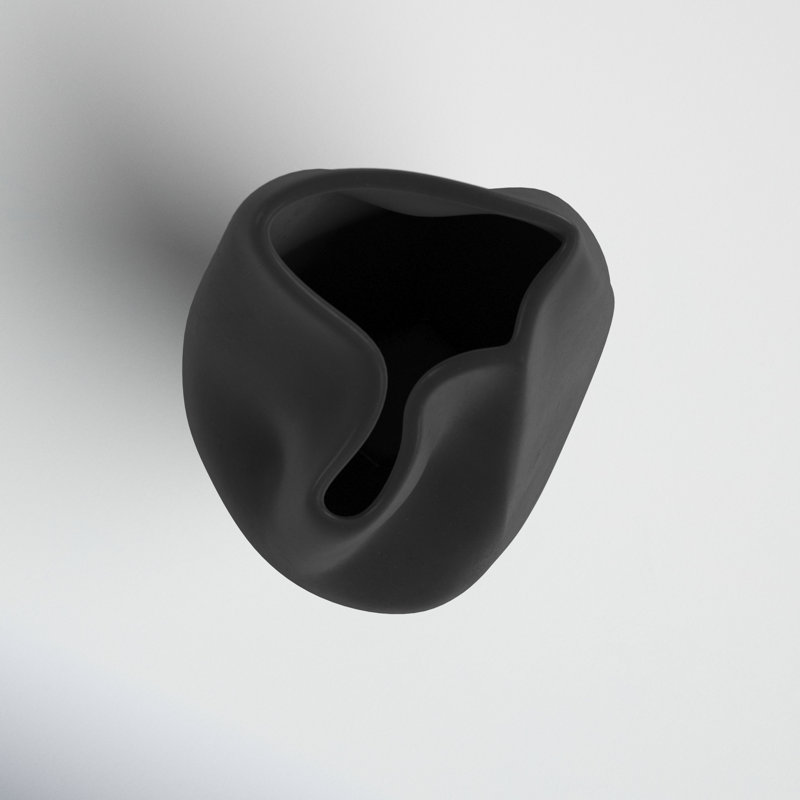 Black Ceramic Abstract Design Table Vase, 10" Height
