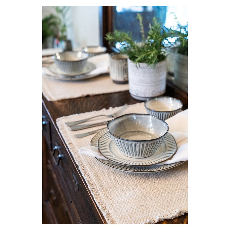 White Ceramic 12-Piece Dinnerware Set with Textured Design