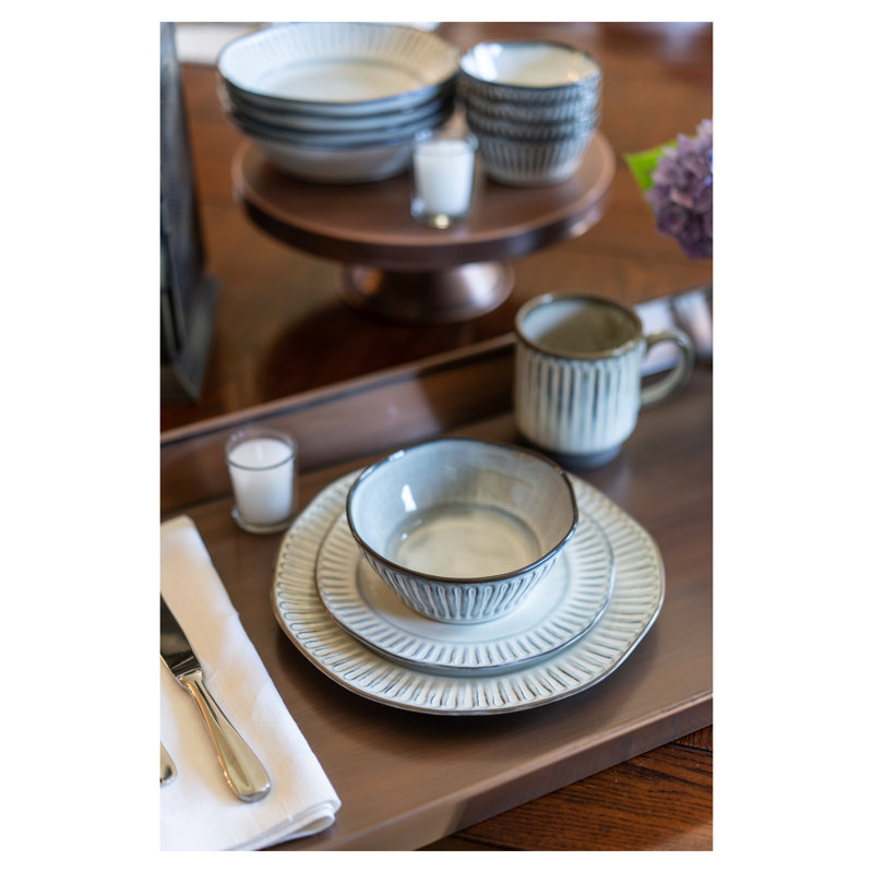 White Ceramic 12-Piece Dinnerware Set with Textured Design