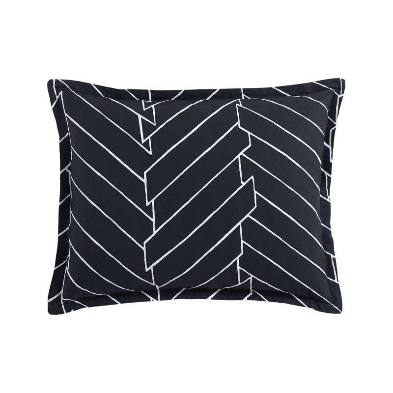 Reversible King Duvet Cover Set in Black and White Herringbone