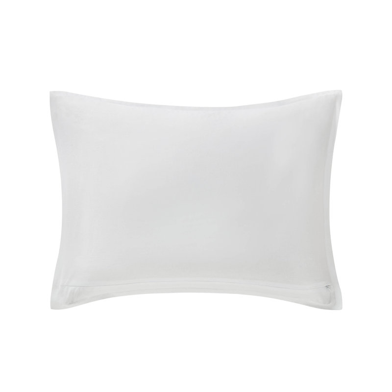 King White Cotton Duvet Cover Set with Navy Trim