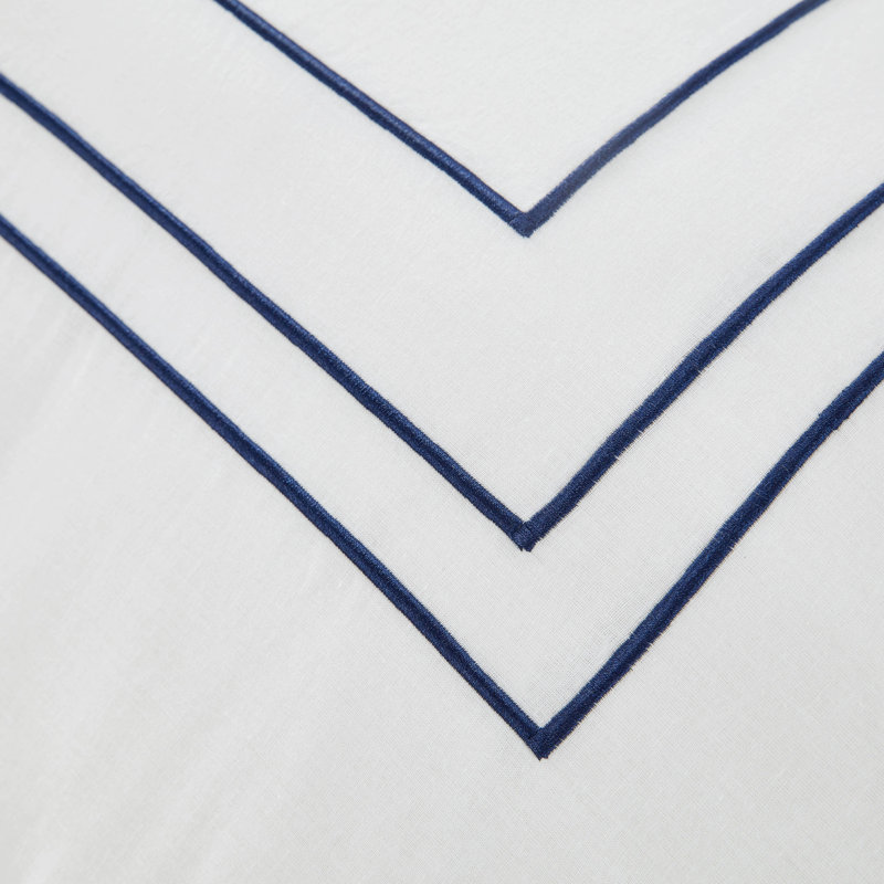 King White Cotton Duvet Cover Set with Navy Trim