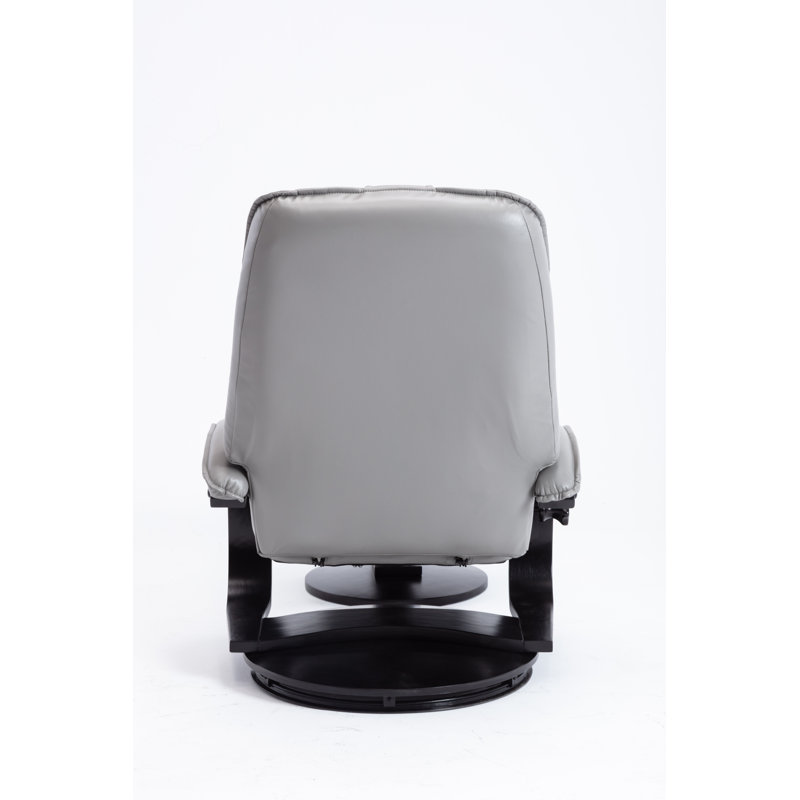 Transitional Gray Leather Swivel Recliner with Wood Accents