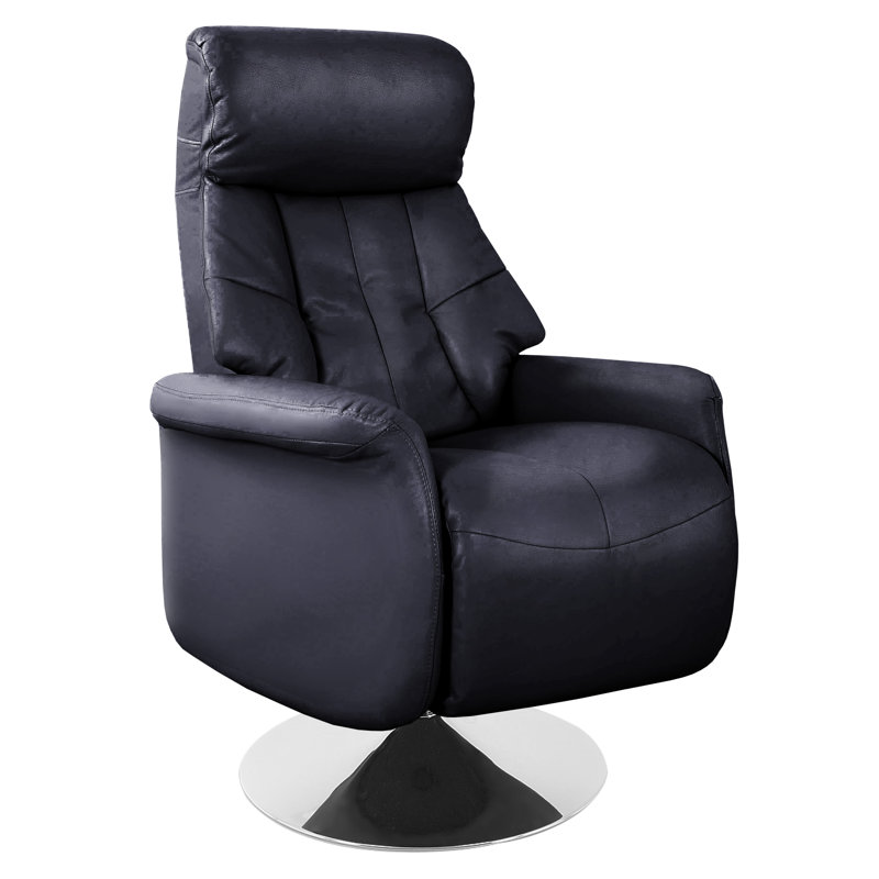 Espresso Black Leather Swivel Recliner with Memory Foam