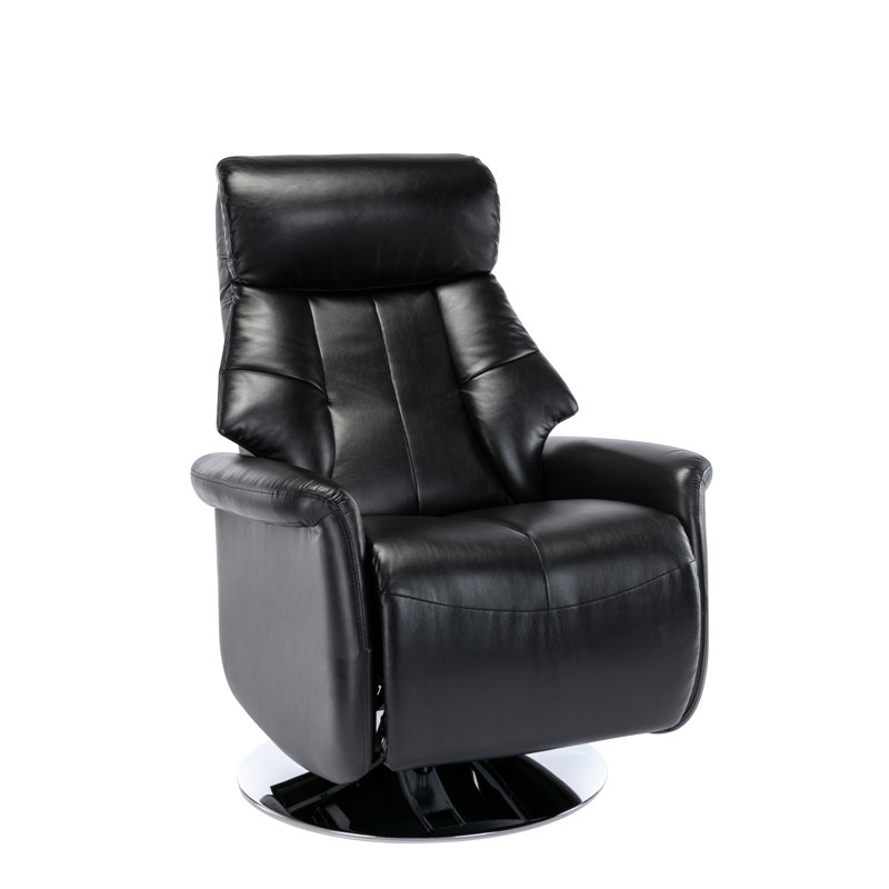 Espresso Black Leather Swivel Recliner with Memory Foam