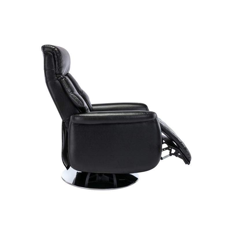 Espresso Black Leather Swivel Recliner with Memory Foam